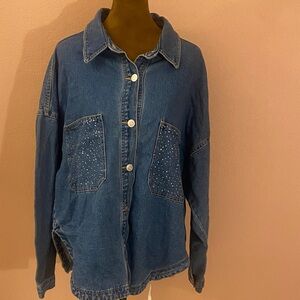 SWEET ENVY 100% Cotton Embellished Blue Denim Jacket